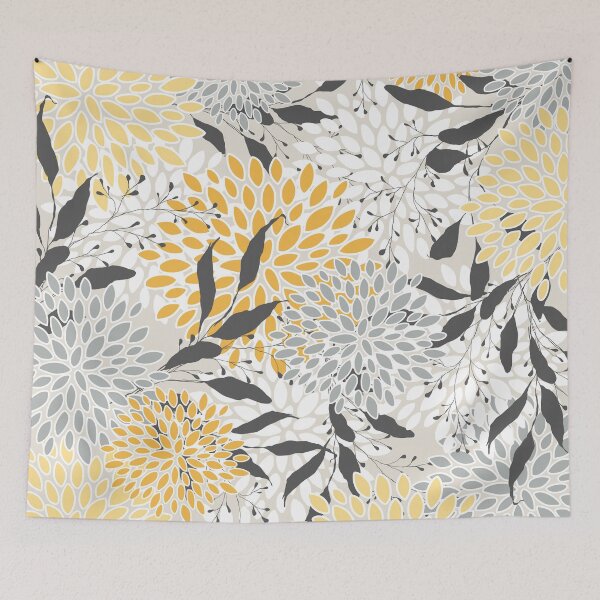 Item preview, Leaves and Blooms, Yellow, Gray, Charcoal designed and sold by meggydesigns.