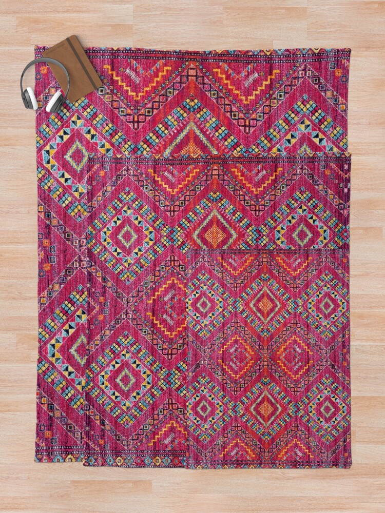 Alternate view of Vintage Pink Oriental Bohemian Moroccan Artwork. Throw Blanket