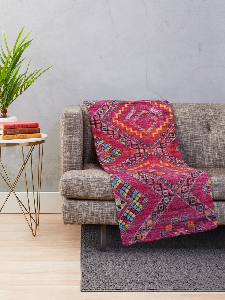 Alternate view of Vintage Pink Oriental Bohemian Moroccan Artwork. Throw Blanket