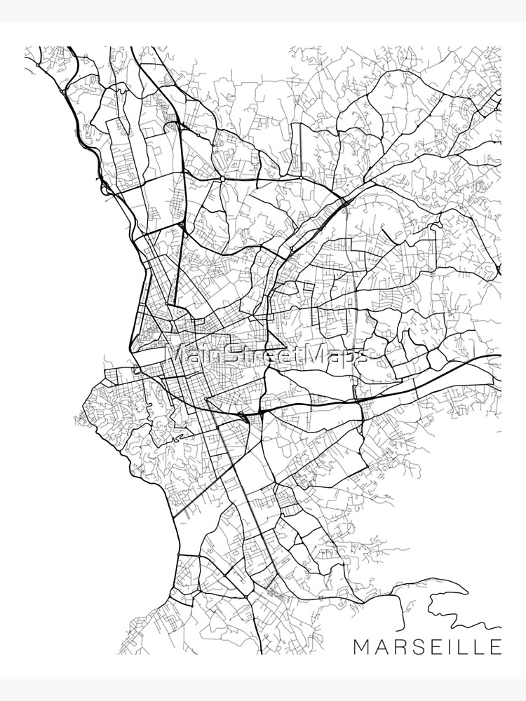 Marseille Map France Black and White