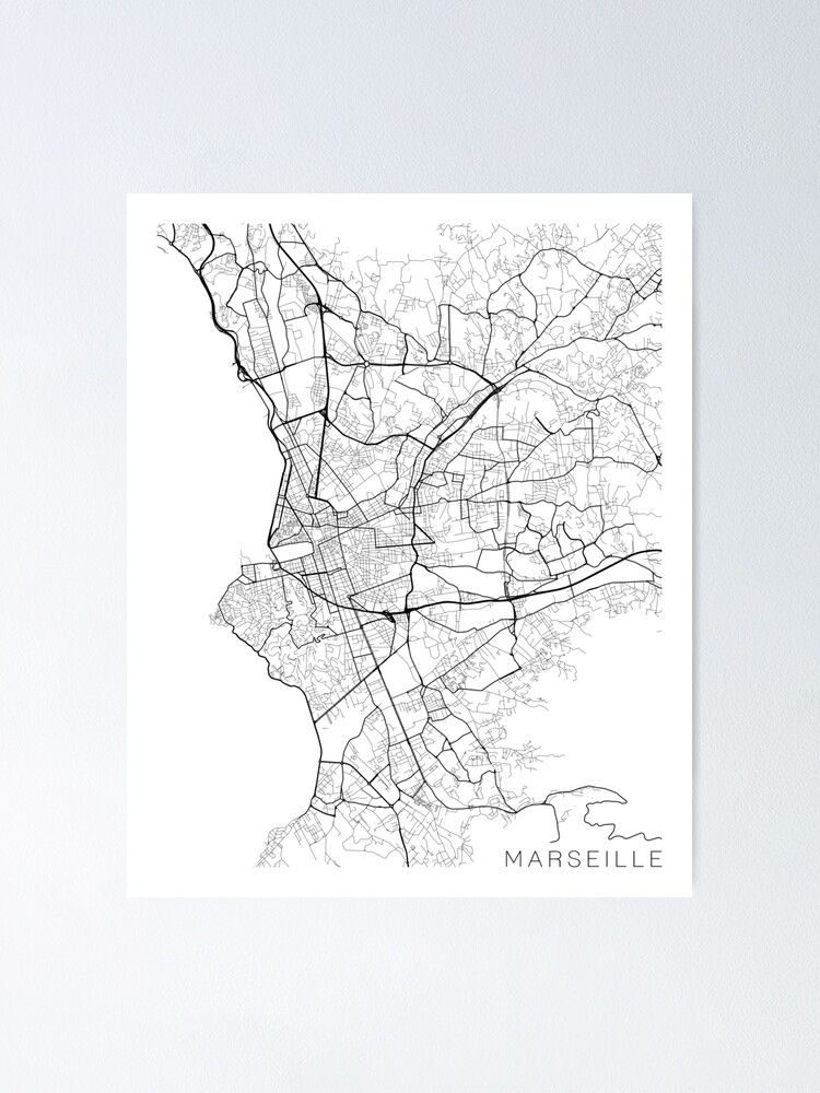 Marseille Map France Black And White Poster By Mainstreetmaps Redbubble