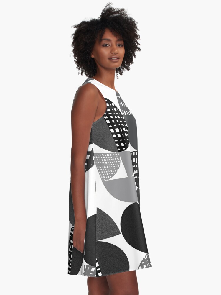 Retro Textured Geometric Shapes Black White and Grey A-Line Dress for Sale  by QuestingPixel