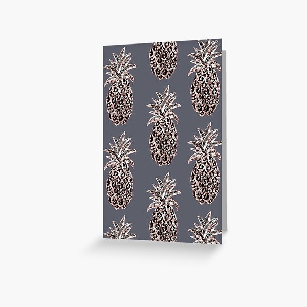 Rose Gold Sparkle Pineapple on gray Greeting Card