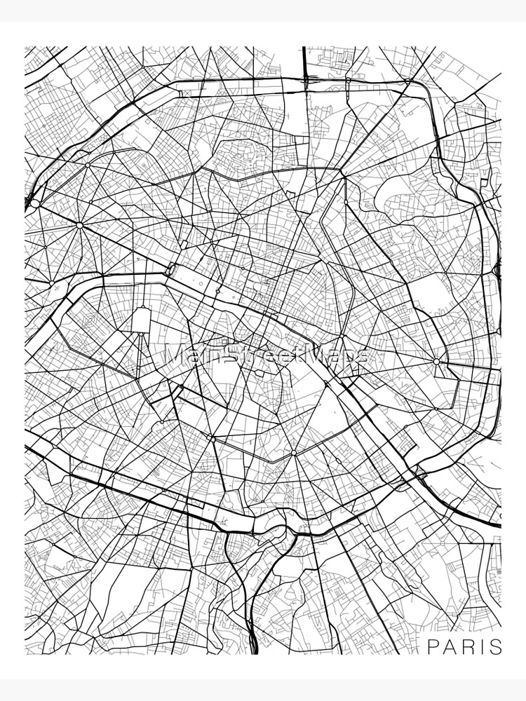 Affiche plan de Paris (France) en noir et blanc - Worldinmaps