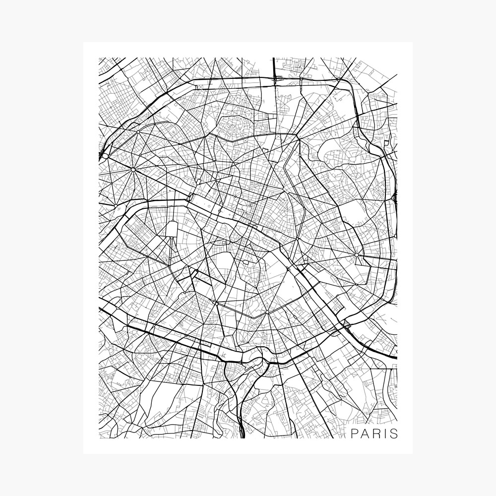 Paris Map Black And White Paris Map, France - Black And White" Poster By Mainstreetmaps | Redbubble