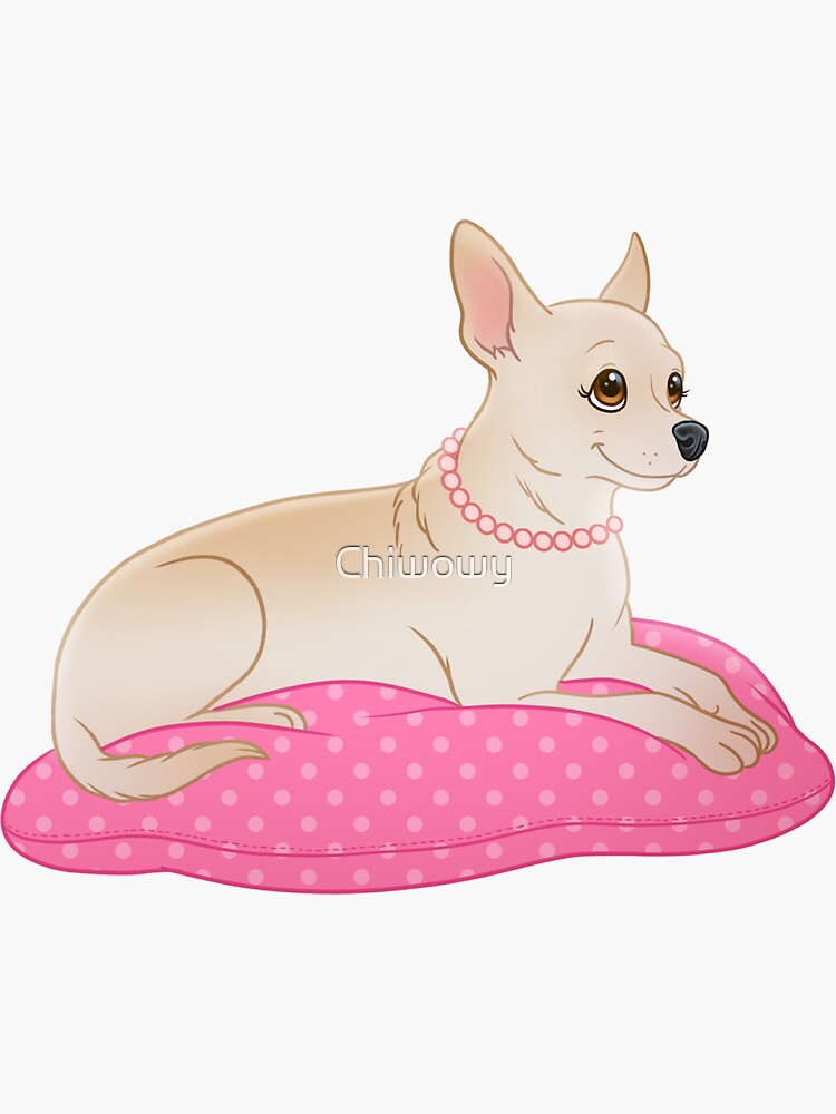Thumbnail 3 of 3, Sticker, Spoiled short haired chihuahua white on pillow designed and sold by Chiwowy.