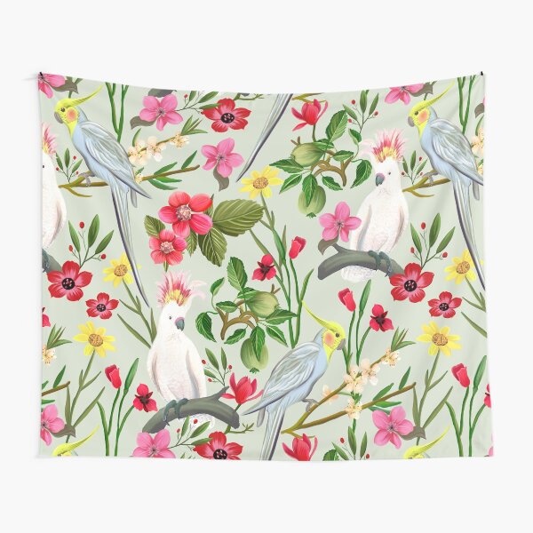 Parakeet & Cockatoo Garden Pattern Tapestry