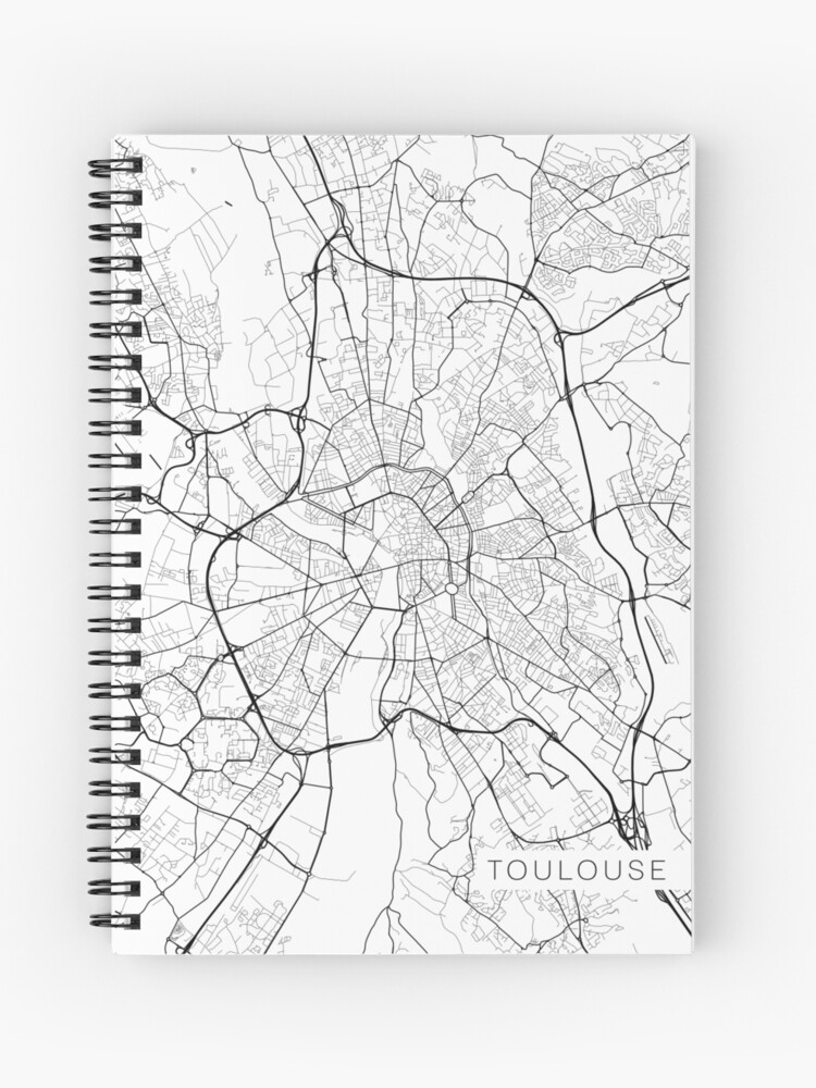 Cahier A Spirale Carte De Toulouse France Noir Et Blanc Par Mainstreetmaps Redbubble