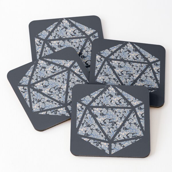 Item preview, Blue and Parchment White Gradient Rose Vintage Pattern Silhouette D20 - Subtle Dungeons and Dragons Design designed and sold by GenAumonier.