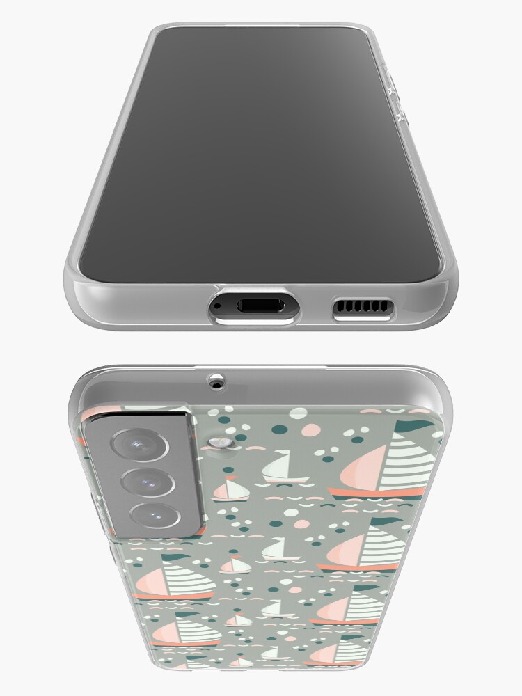 Thumbnail 3 of 4, Samsung Galaxy Phone Case, Ship and Sea Pattern. Marine Illustration on the light green background designed and sold by Victoria Riabov.