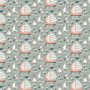 Artwork thumbnail, Ship and Sea Pattern. Marine Illustration on the light green background by vectormarketnet