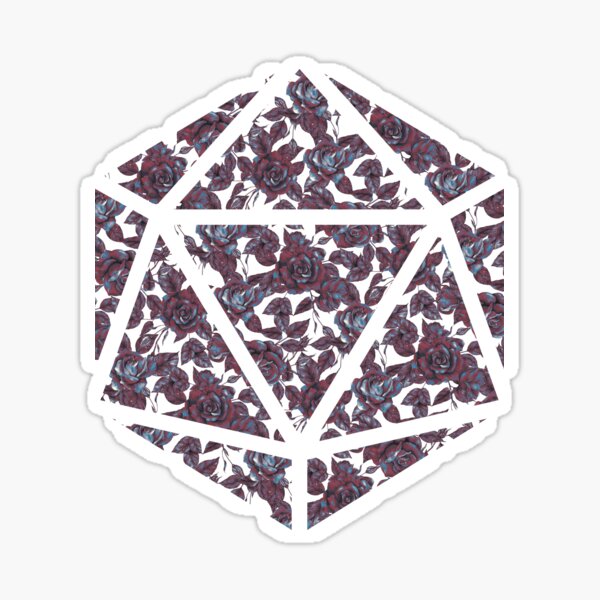 Aperçu de l'œuvre Dark Vampire Blue et Red Gradient Rose Vintage Pattern Silhouette D20 - Subtil Donjons et Dragons Design créée et vendue par GenAumonier.