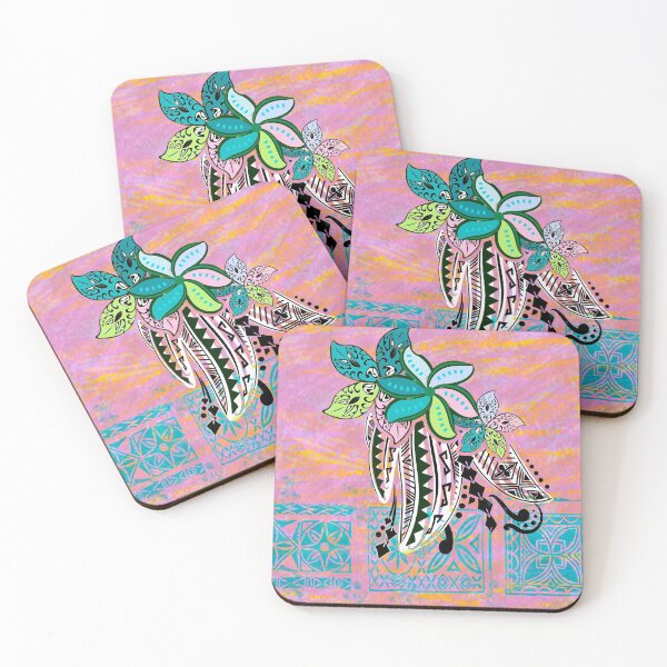 Artikelvorschau, Polynesisch – samoanischer Tapa-Stammesdruck in Blaugrün und Rose entworfen und verkauft von sunnthreads.