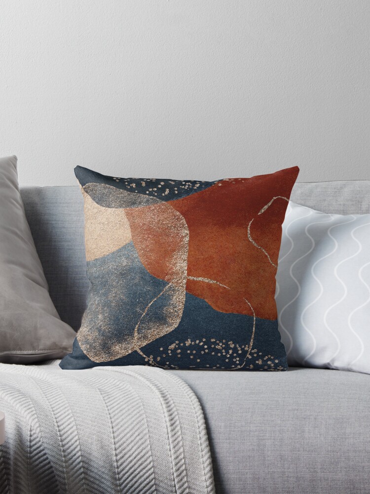 Modern Abstract Terracotta Blush and Navy Blue Pillow for Sale by PixDezines Redbubble