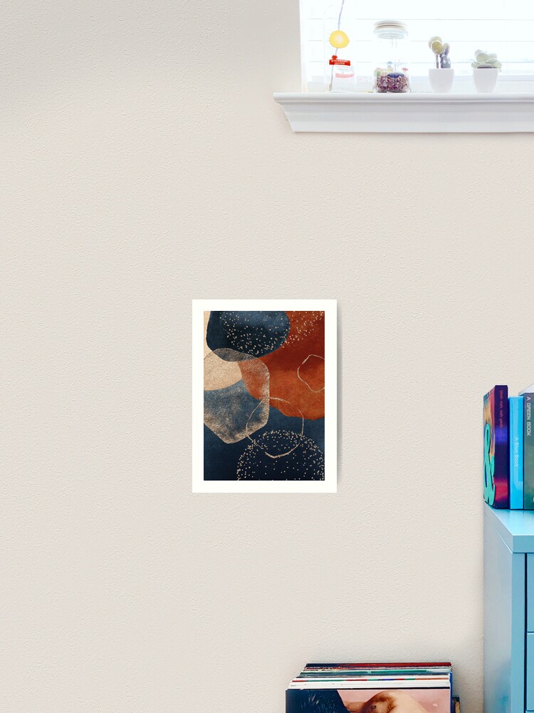 Modern Abstract Terracotta Blush and Navy Blue Art Print for Sale