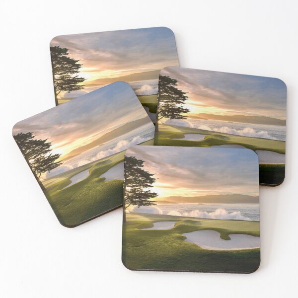 Item preview, Pebble Beach 18th hole sunset stunning colors against the ocean designed and sold by oldwestcowboy.
