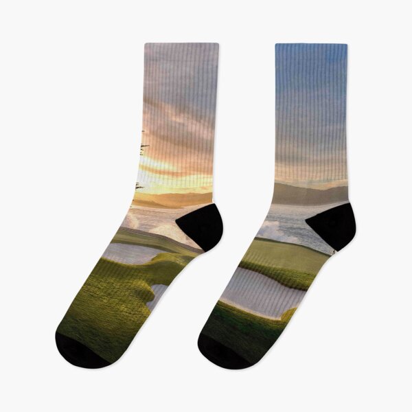 Item preview, Pebble Beach 18th hole sunset stunning colors against the ocean designed and sold by oldwestcowboy.
