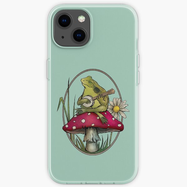 Cottagecore Aesthetic Cute Kawaii Frog Playing Banjo on Mushroom iPhone Soft Case