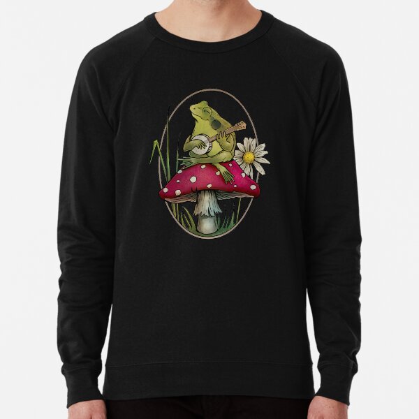 Cottagecore Aesthetic Cute Kawaii Frog Playing Banjo on Mushroom Lightweight Sweatshirt