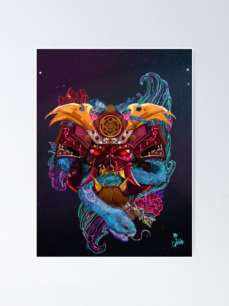 Sage Serpent With Oni Samurai Mask Poster For Sale By Highkage Vrt