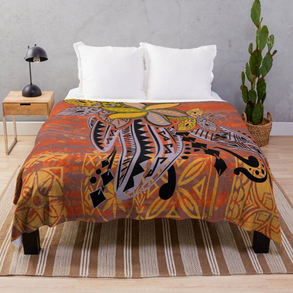 Artikelvorschau, Polynesisch-samoanischer Vintage-Orange-Tapa-Stammesdruck entworfen und verkauft von sunnthreads.