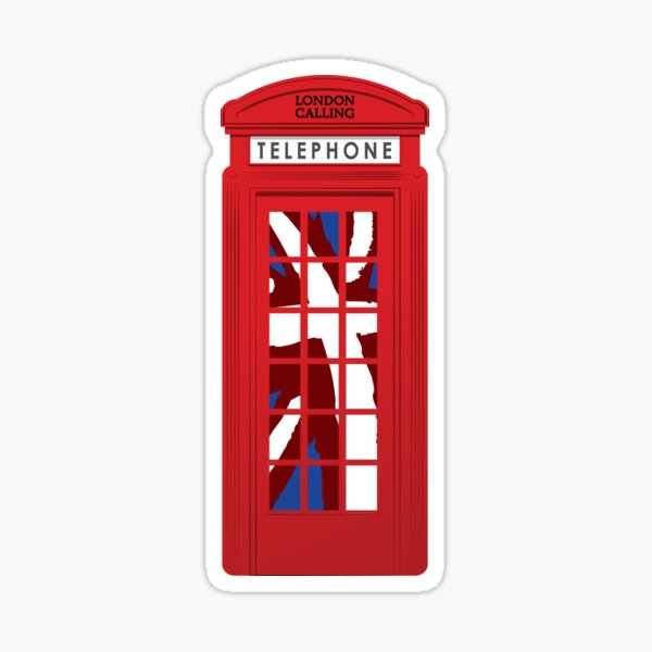 London Calling, Vintage Phone Booth, Union Jack Sticker
