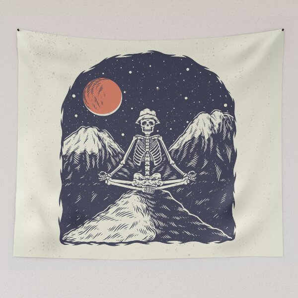 Item preview, Hand Drawing Illustration Skeleton Skull Concept from Skeleton Yoga with Background Mountain Night designed and sold by Peekonet.