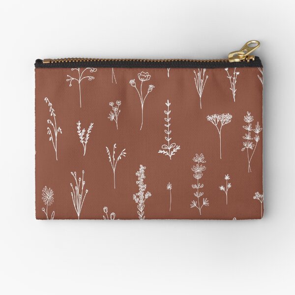 Wildflowers Pattern- Brown Zipper Pouch