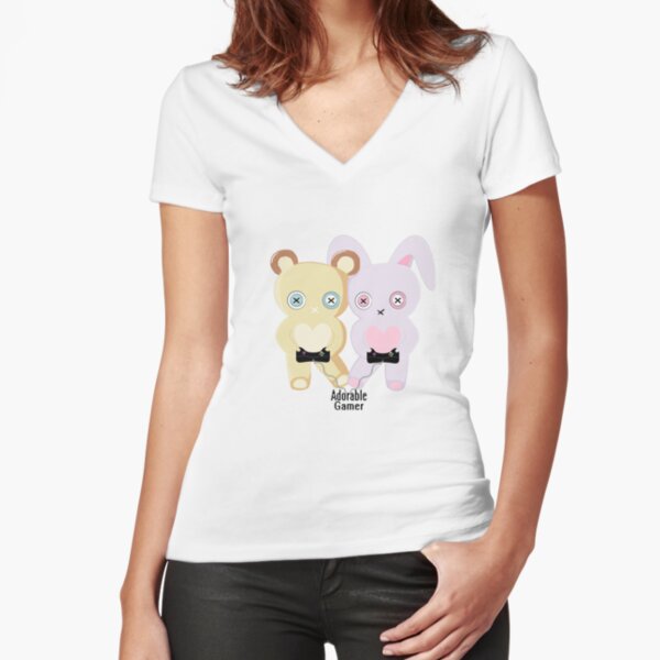 Adorable Gamer ~ Teddy & Bunny Fitted V-Neck T-Shirt
