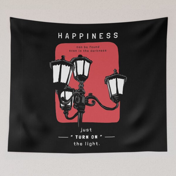 Item preview, Happiness Slogan with Vintage Street Lamp Black Background designed and sold by Peekonet.