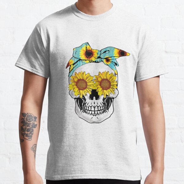 Top&Tee Skull Lover Skull Style Store-Skull-04 Skull Hippie Classic T-Shirt Skull Tshirt Sunflower Tshirt Gift For Friends