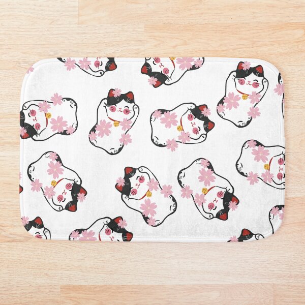 Dark Grey Lucky Cat Pattern Bath Mat