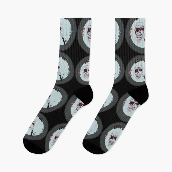 Item preview, Rock On! Skull & Mic Hand Drawn Vintage Style Grey Background Circle designed and sold by H3designs.