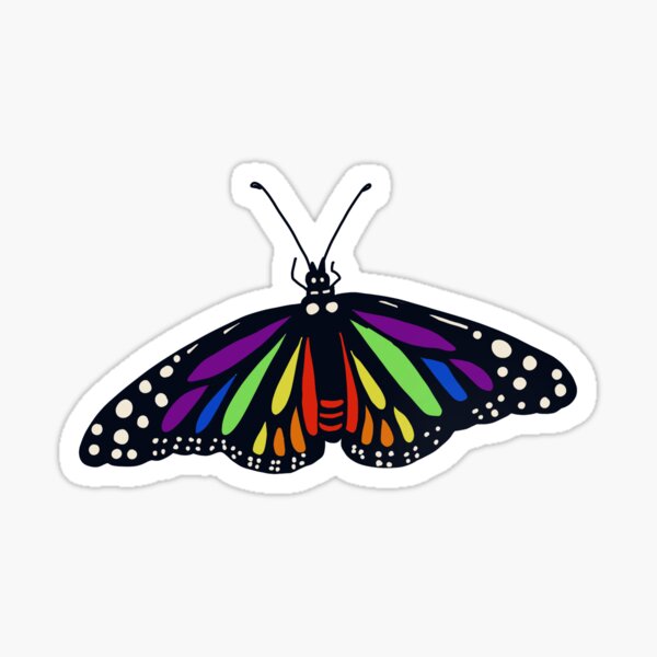 Realistic Rainbow Monarch Butterfly - white Sticker