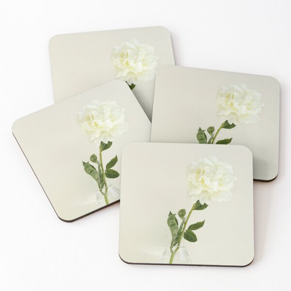 Item preview, One single flower of white peony in a transparent vase on pastel background, light and spring, tender Valentin`s gift designed and sold by dariazu.