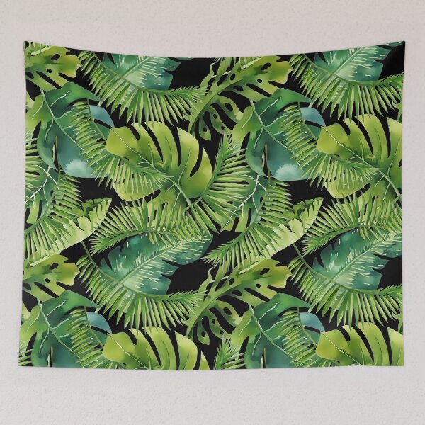 Item preview, Lush Green Monstera And Palm Leaf Pattern designed and sold by artsandsoul.