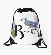 Bluebird Vintage Floral Initial B Drawstring Bag