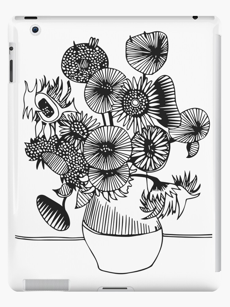 van gogh sunflowers black and white