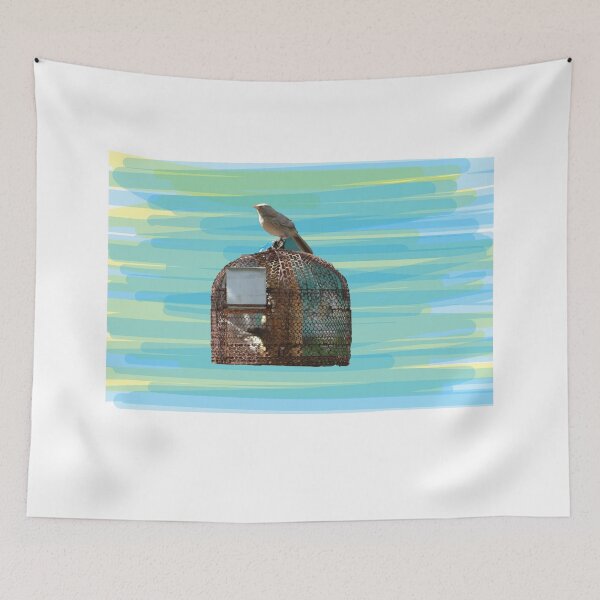Item preview, Freedom-Bird sitting on an open cage/ Mixed media art/Digital art designed and sold by VeenaNair23.