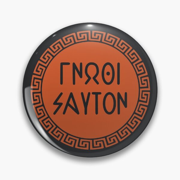 Item preview, Know Thyself in Greek with meander pattern designed and sold by Happy Puppy Print On Demand.