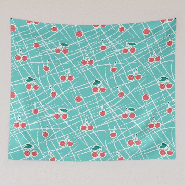 Item preview, Blue red white seamless patterns of cherries. Vector summer illustration designed and sold by essskina.