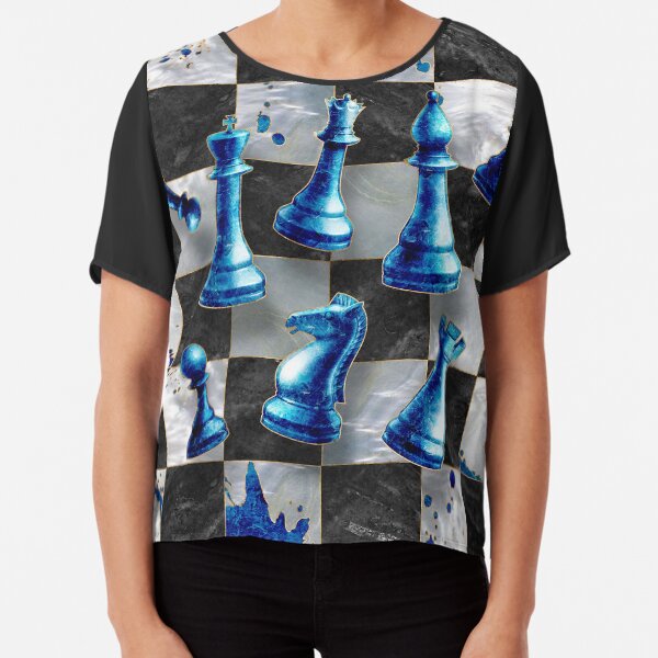 Chess Abstract Art - Blue Marble Chiffon Top