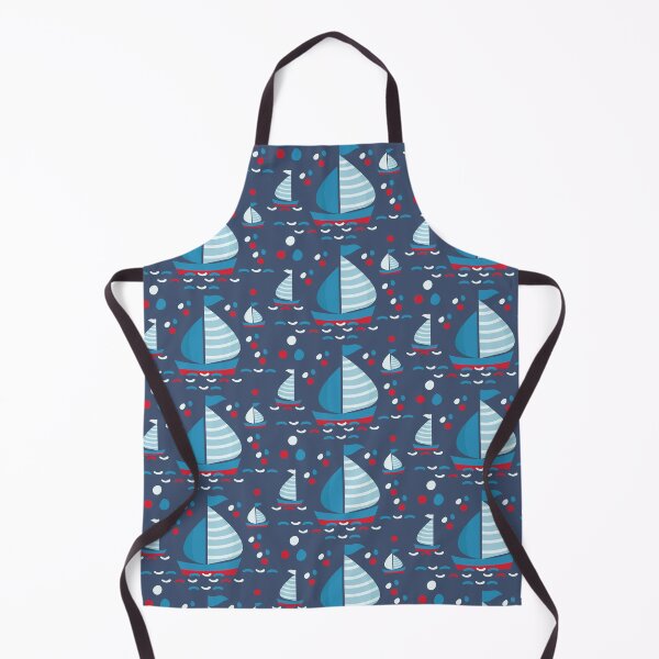 Item preview, Ship and Sea Pattern on the navy background in the cartoon style.  designed and sold by Victoria Riabov.