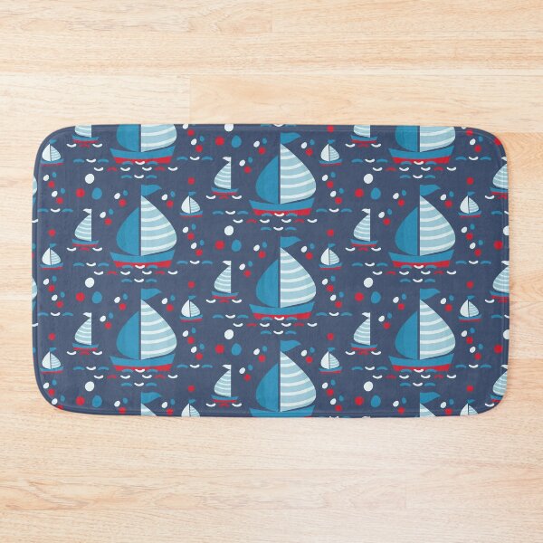 Item preview, Ship and Sea Pattern on the navy background in the cartoon style.  designed and sold by Victoria Riabov.