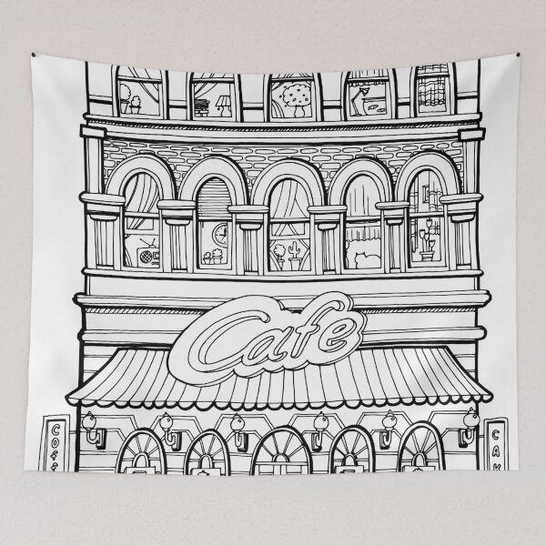 Item preview, The Big City / Cafe / Hand drawn / Unique white designed and sold by PositiveSketch.