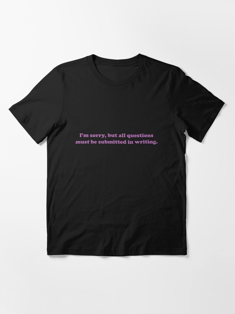 purple shirt with black writing