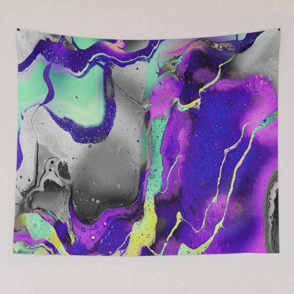 Item preview, “Solaris a Tuath” abstract, colored collage of iridescent waves in yellow, turquoise, pink and deep sea blue designed and sold by N-o-r-d-l-y-s.