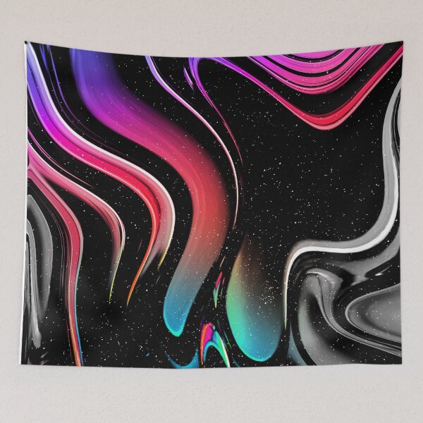 Item preview, "Nordlys" abstract, colored collage of starry sky with iridescent waves in pink, turquoise and violet designed and sold by N-o-r-d-l-y-s.