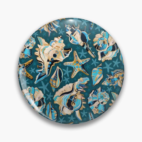 Item preview, Fauvist Style Scattered Seashells in Blue and Mustard designed and sold by micklyn.