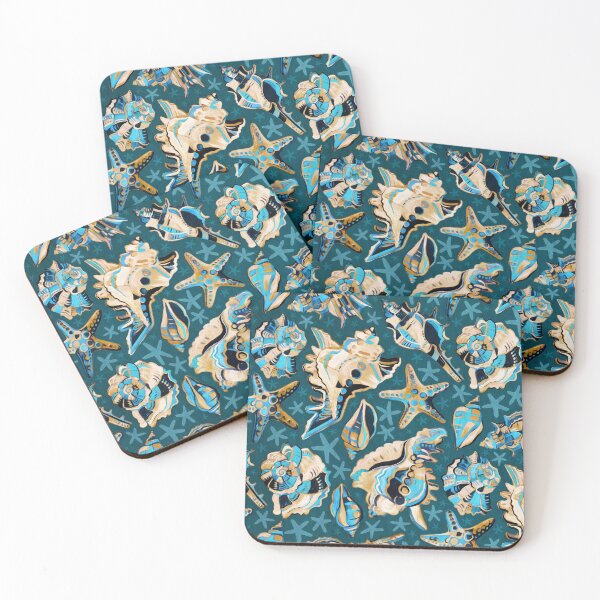 Item preview, Fauvist Style Scattered Seashells in Blue and Mustard designed and sold by micklyn.